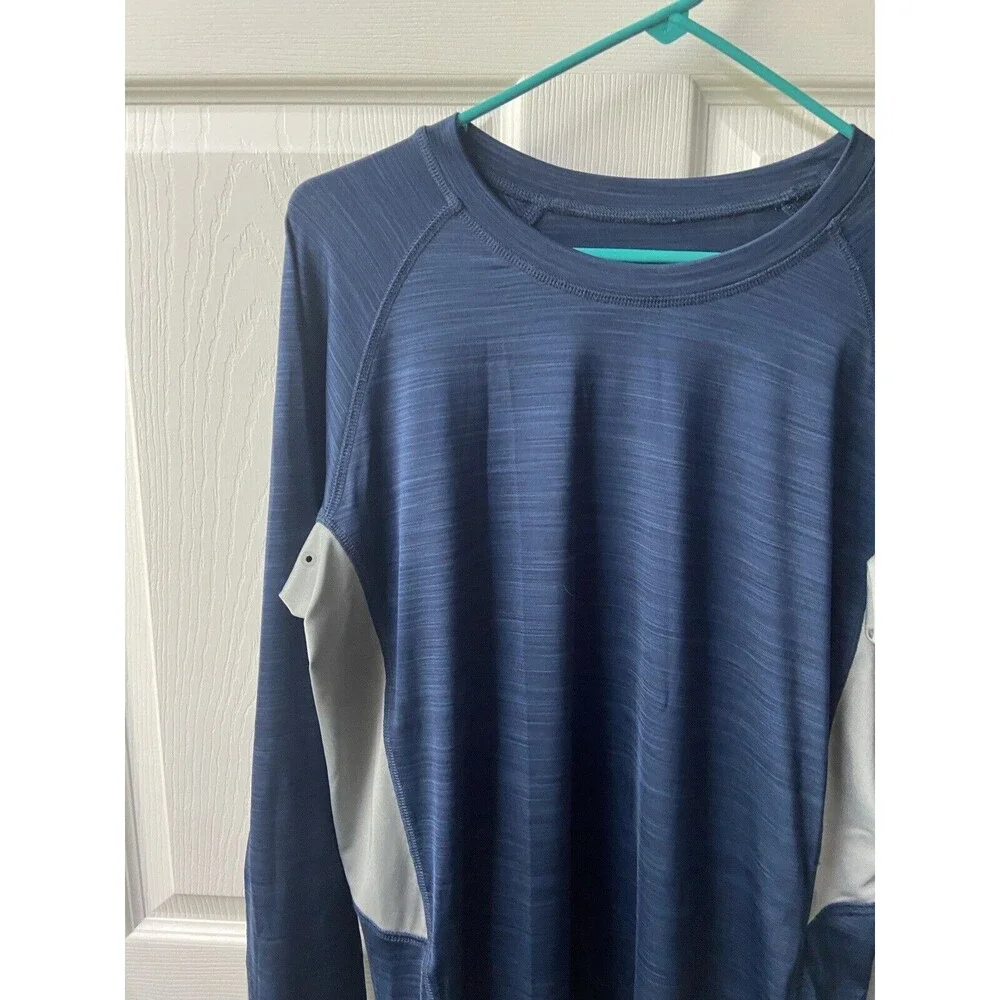 Hang Ten Swim Shirt Mens Med Blue Gray Long Sleeve Pocket Active UPF 50+ Surfing